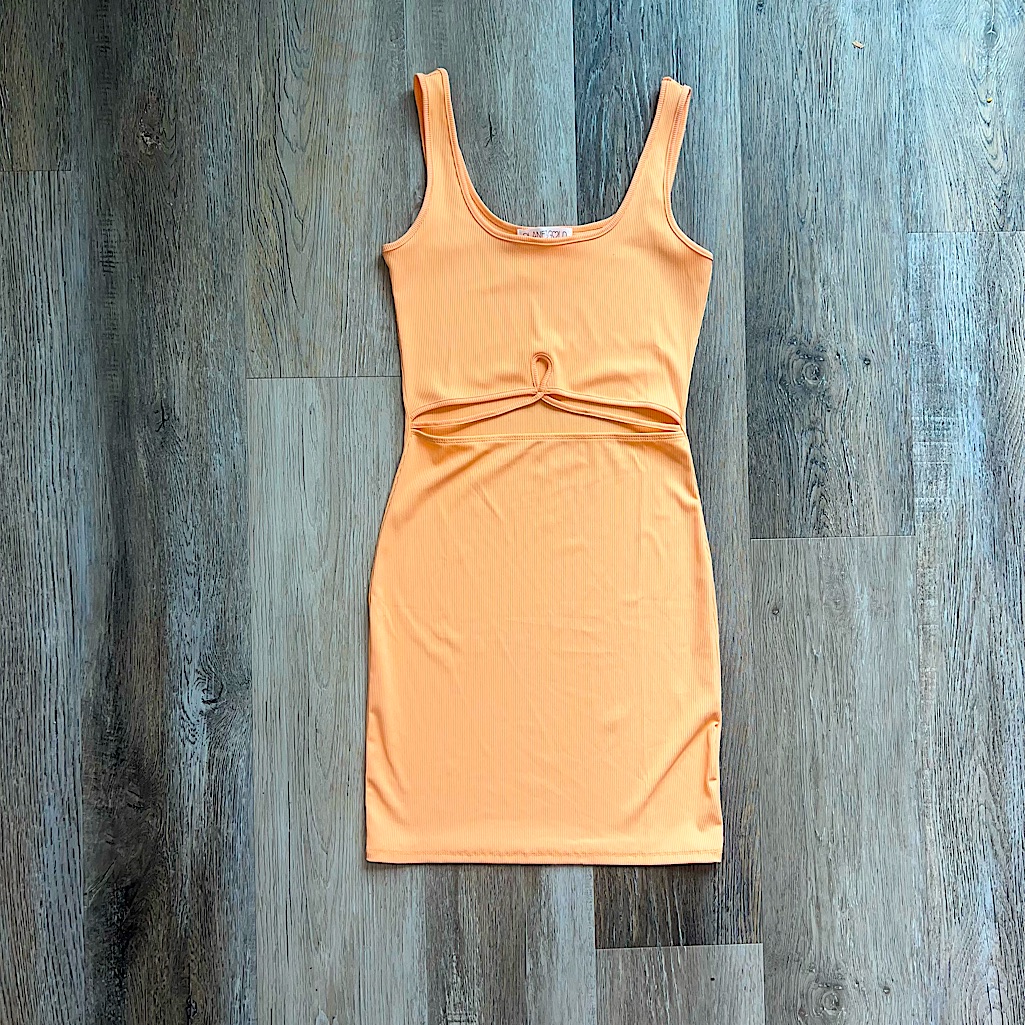 Nwt Planet Gold Ribbed Cutout Bodycon Mini Dress